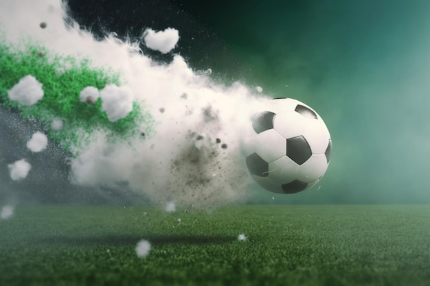 Pallone da calcio su un campo verde con uno sfondo verde