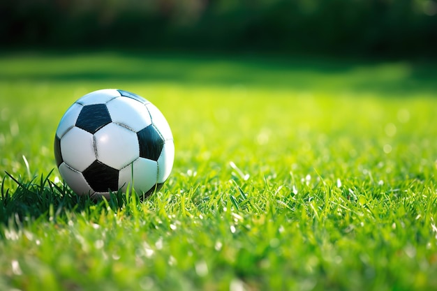 Pallone da calcio sull'erba verde IA generativa