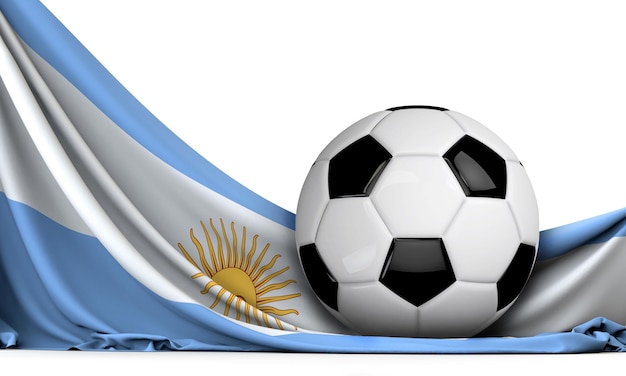 Pallone da calcio sulla bandiera dell'Argentina Calcio sfondo 3D Rendering