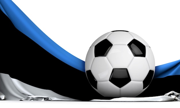 Pallone da calcio sulla bandiera dell'Estonia Sfondo di calcio 3D Rendering