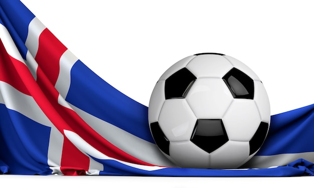 Pallone da calcio sulla bandiera dell'Islanda Calcio sfondo 3D Rendering