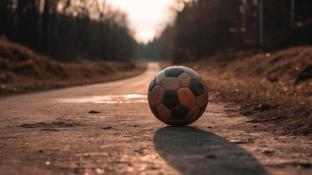 pallone da calcio sulla strada