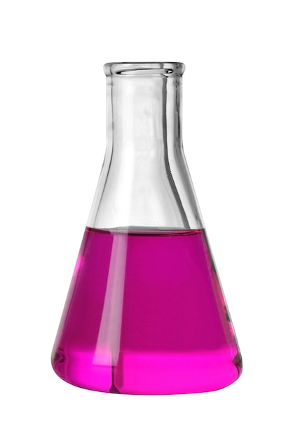 Pallone da laboratorio chimico con liquido viola