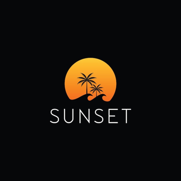 Palm Tree Beach Silhouette for Hotel Restaurant Vacation Holiday Travel logo design