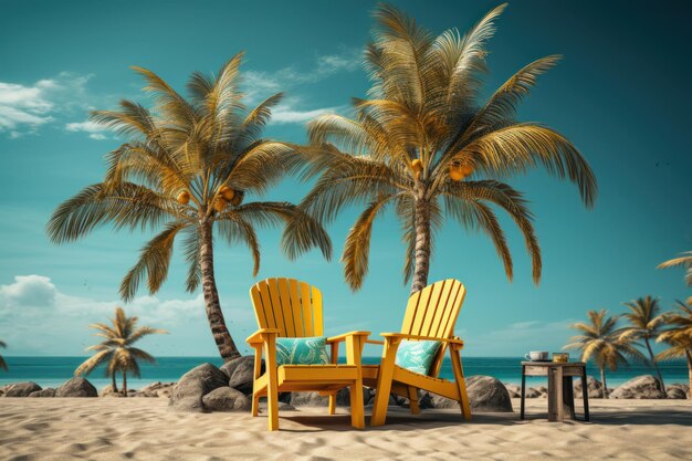 Palma 3D e sedia che danno vita al paradiso bella foto estiva
