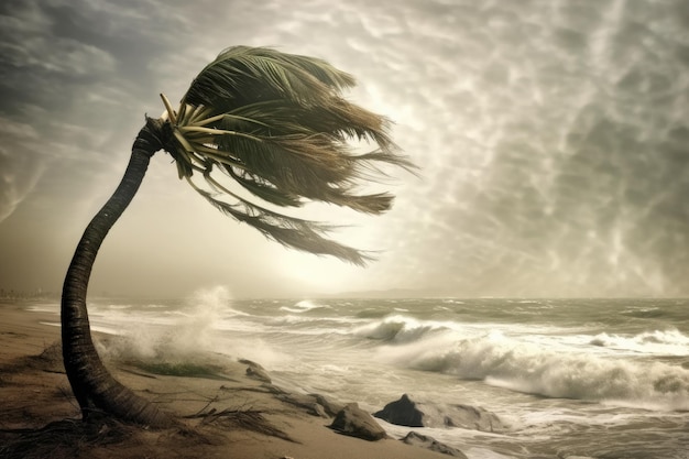 Palma che si piega nel vento dell'uragano