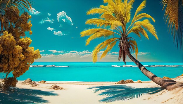 Palma da cocco su un'incredibile spiaggia di sabbia bianca perfetta nell'isola delle Maldive Genera Ai