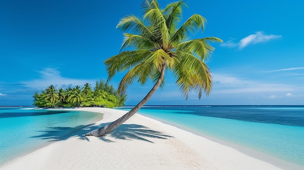 Palma sulla spiaggia delle Maldive IA generativa