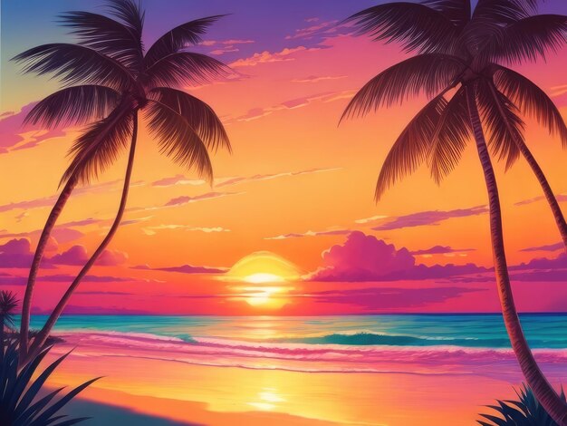 Palme al tramonto sulla spiaggia