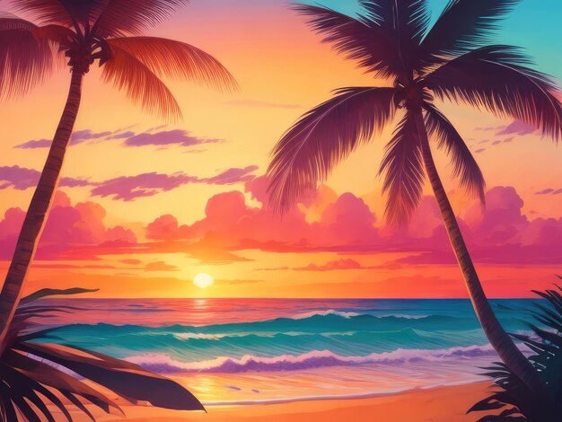 Palme al tramonto sulla spiaggia