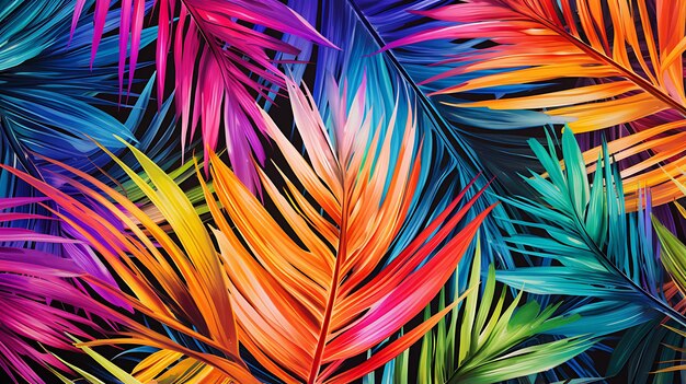 Palme arcobaleno tropicali e foglie di carta da parati