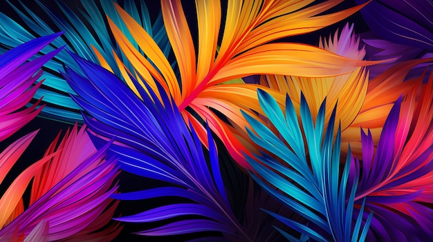 Palme arcobaleno tropicali e foglie di carta da parati