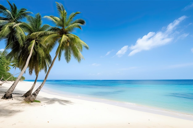 Palme su una spiaggia con un cielo blu sullo sfondo