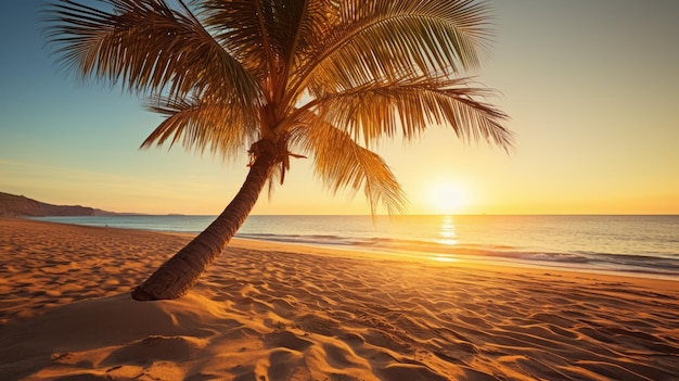 Palme sulla spiaggia al tramonto