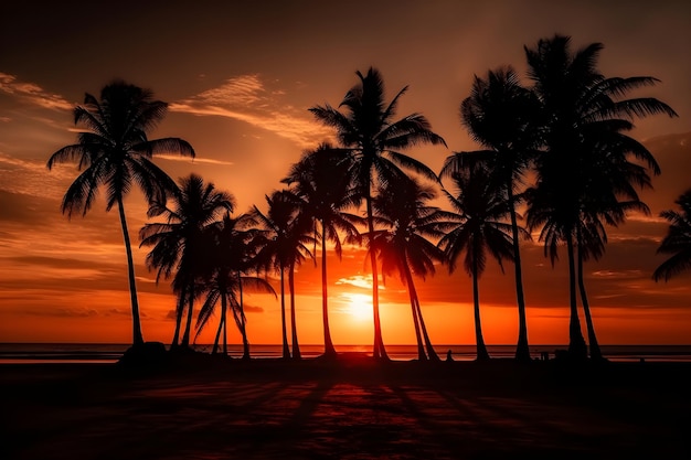 Palme sulla spiaggia al tramonto