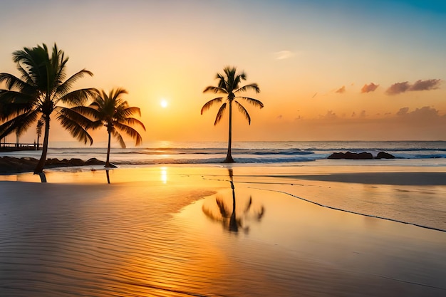 Palme sulla spiaggia al tramonto