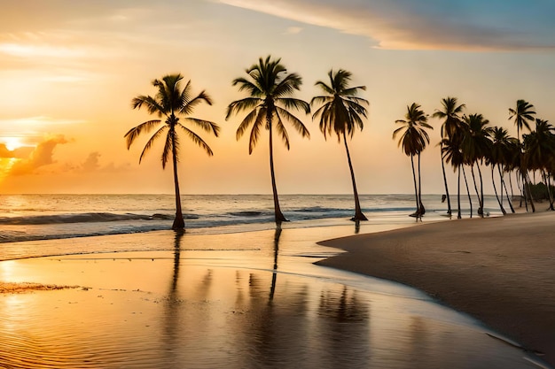 Palme sulla spiaggia al tramonto