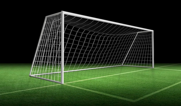 Palo di porta da calcio e rete da calcio sull'erba verde
