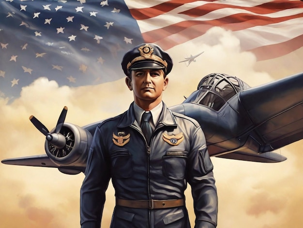 Pan American Aviation Memorial Day sullo sfondo con pilota e aereo
