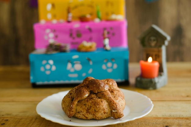 Pan de muerto davanti all'altare dei morti Offerta ai morti