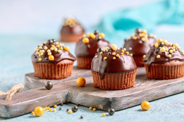 Pan di spagna al cioccolato o muffin con glassa al cioccolato