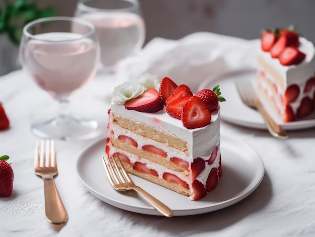 Pan di spagna alla fragola con fragole fresche IA generativa