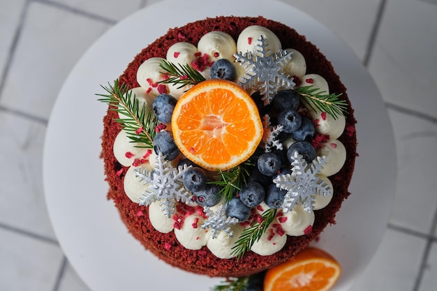 Pan di Spagna Red velvet Cake con crema di formaggio cremoso e ripieno di lamponi