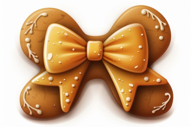 Pan di zenzero Festive Bow Cookie singolo stile cartoon su sfondo bianco generato dall'intelligenza artificiale