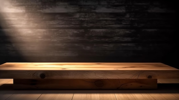 Panca di legno in una stanza buia ai generativa