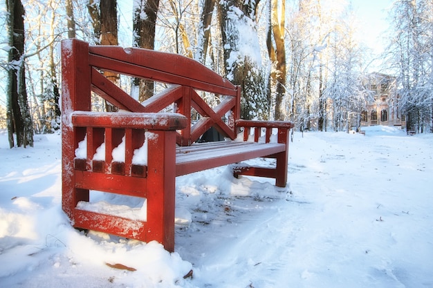 Panca in legno in inverno