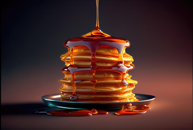 Pancake al latticello in un piatto sul tavolo da pranzo Dessert dolce e concetto di ricetta IA generativa