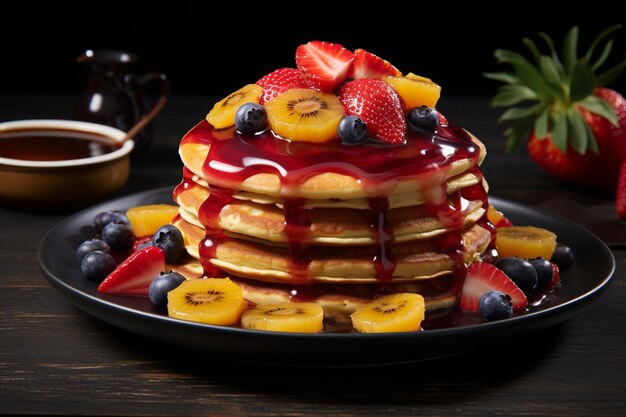 Pancake con fette di frutta e marmellata