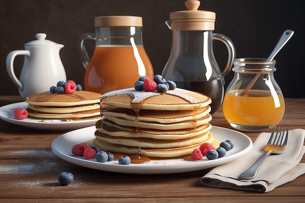 Pancake deliziosi in 3D, natura morta.