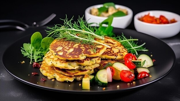 Pancake di quinoa con crema acida su un piatto