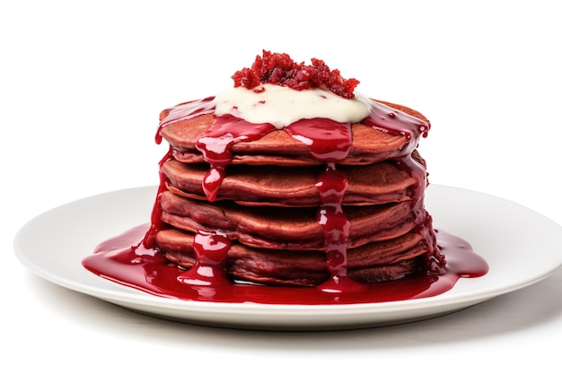 pancake di velluto rosso isolato su sfondo bianco