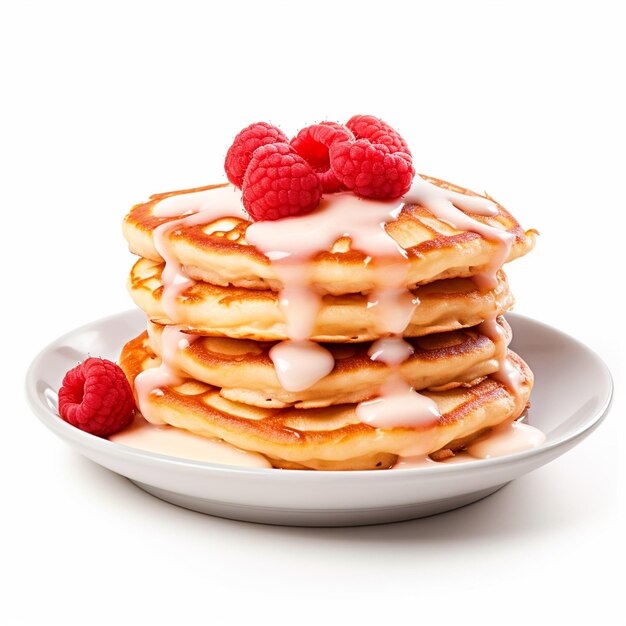 pancake per la colazione con bacche su un piatto con sfondo bianco isolato