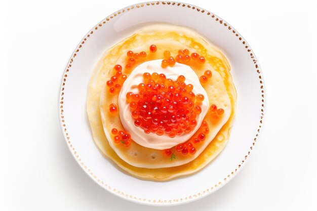 pancake sottili o blini russi su sfondo bianco AI generativa