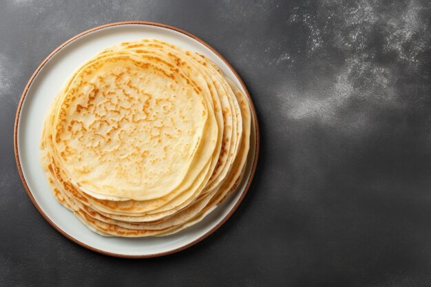 pancake sottili o blini russi su sfondo grigio AI generativa