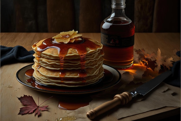 Pancakes americani fatti in casa con miele Sana colazione mattutina IA generativa