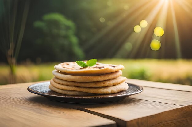 Pancakes con sopra una foglia verde