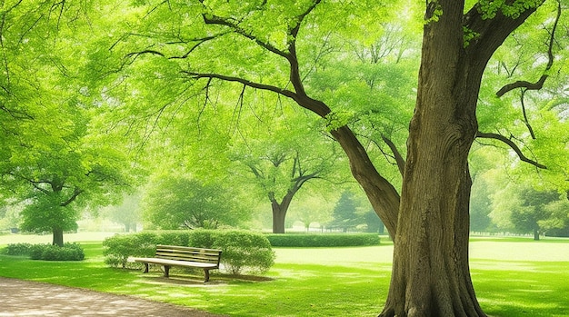 Panchina con albero e lanterna nel parco