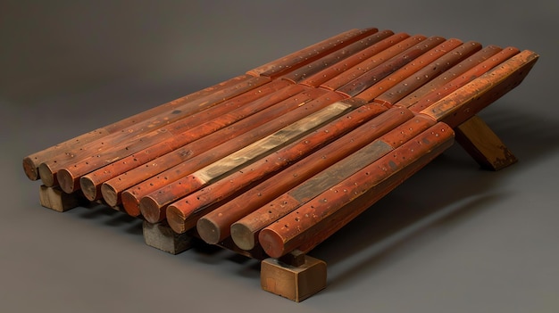 Panchina rustica in legno fatta di tronchi La panchina ha una finitura naturale ed è perfetta per l'uso in un giardino o in una zona di seduta all'aperto
