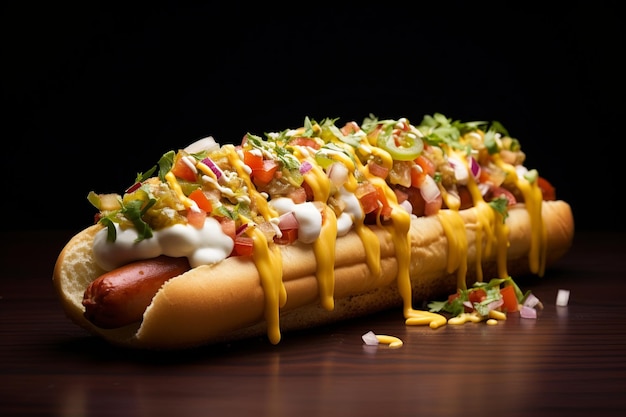 Pancho Uruguayan Loaded Hot Dog con bacon al formaggio e salse