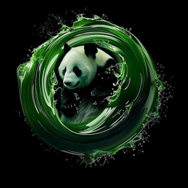 Panda a forma di succo di bambù ondulato verde opaco liquido Wi sfondo arte Y2K concetto luminoso