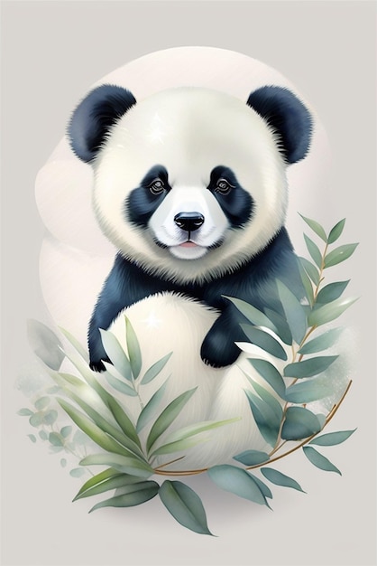 Panda carino con icone del design di bambù Panda dell'acquerello con bambù