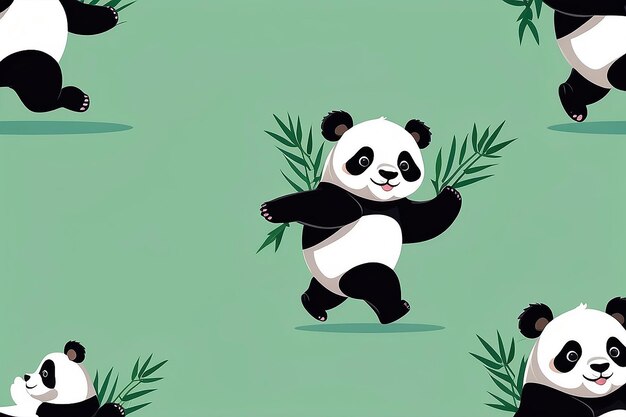 Panda carino in corsa con bambù cartone animato icona vettoriale illustrazione animale natura icona concetto isolato