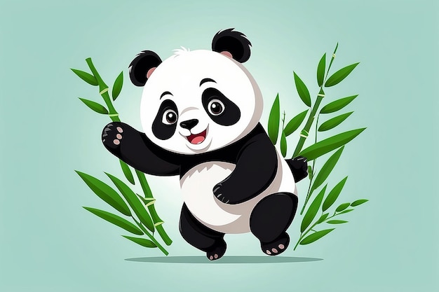 Panda carino in corsa con bambù cartone animato icona vettoriale illustrazione animale natura icona concetto isolato