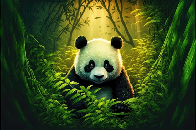 Panda carino nella foresta di bambù centrale