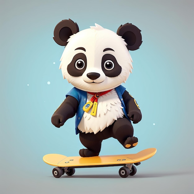 panda che gioca a skateboard cartone animato icona vettoriale illustrazione animale sport icona concetto isolato