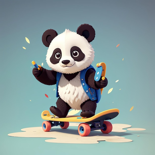 panda che gioca a skateboard cartone animato icona vettoriale illustrazione animale sport icona concetto isolato